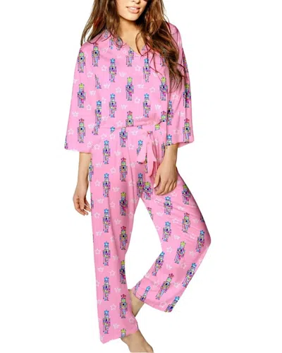 Sunshine Society Silky Graffiti Nutcracker 3/4 Sleeve Pants Set In Pink