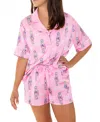 Sunshine Society Silky Graffiti Nutcracker Short Sleeve Shorts Set In Pink