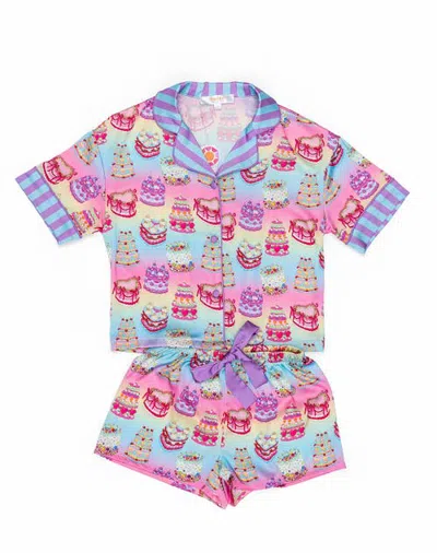 Sunshine Society Silky It's My Party Short Sleeve Short Set In Multi