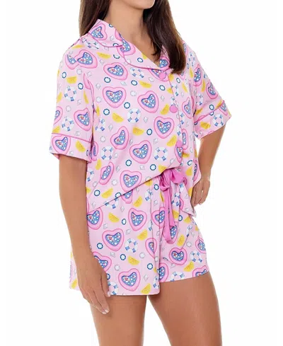 Sunshine Society Silky Pool Party Short Sleeve Shorts Set In Multi