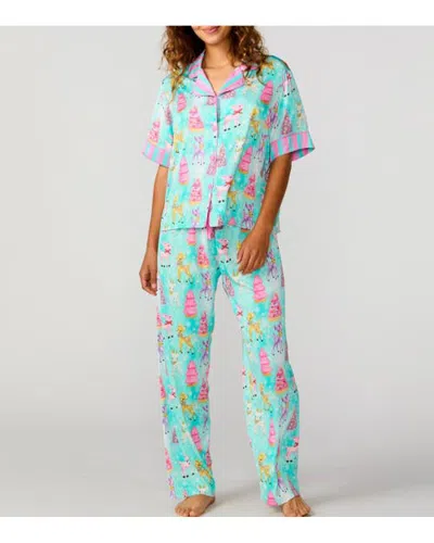 Sunshine Society Silky Prancer Short Sleeve Pant Set In Multi
