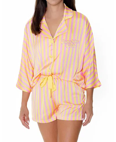 Sunshine Society Sunshine Club Silky 3/4 Sleeve Shorts Set In Multi