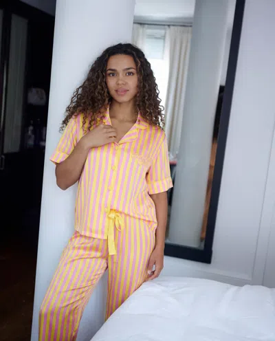 Sunshine Society Sunshine Club Silky Pant Set In Orange