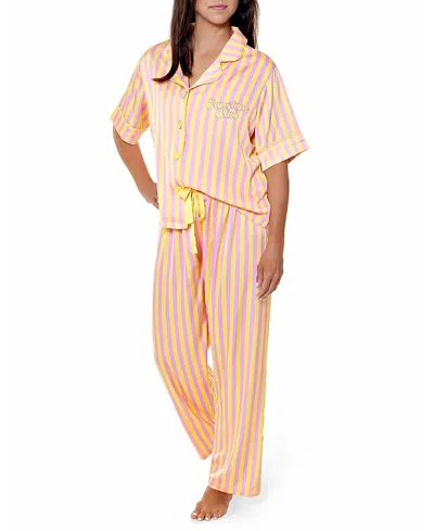 Sunshine Society Sunshine Club Silky Short Sleeve Pants Set In Multi