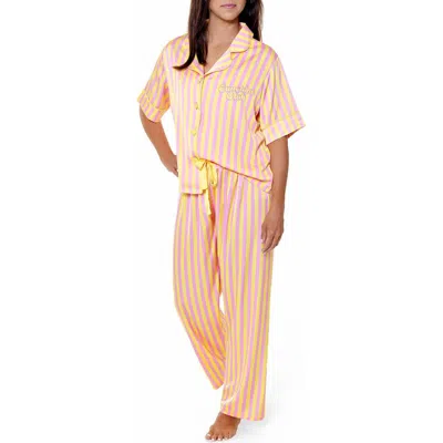 Sunshine Society Sunshine Club Silky Short Sleeve Pants Set In Pink