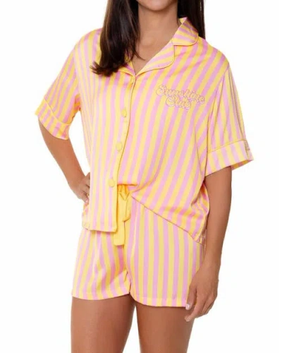 Sunshine Society Sunshine Club Silky Short Sleeve Shorts Set In Pink