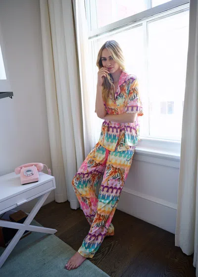 Sunshine Society Tiger Royale Silky Pant Set In Multi