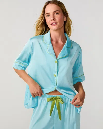 Sunshine Society Turquoise Silky Pant Set In Blue