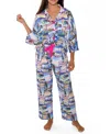 Sunshine Society World Traveler Silky 3/4 Sleeve Pants Set In Multi
