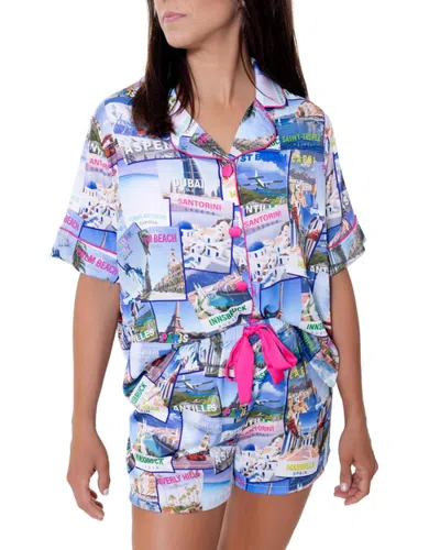 Sunshine Society World Traveler Silky Short Set In Multi