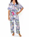 Sunshine Society World Traveler Silky Short Sleeve Pants Set In Multi