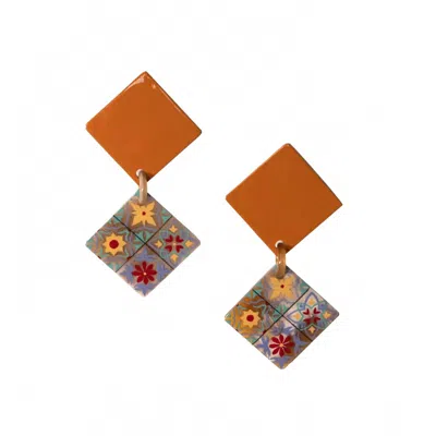 Sunshine Tienda Burnt Teja Drop Earrings In Multi In Brown