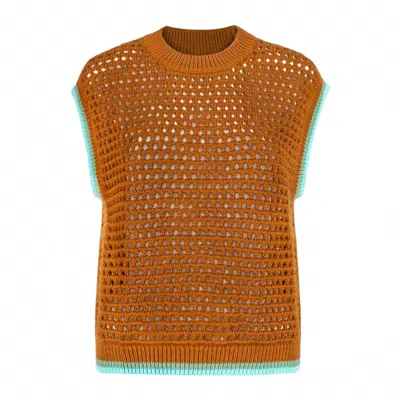 Sunshine Tienda Coastal Kennedy Sweater Vest In Brown In Orange