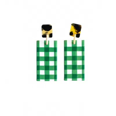 Sunshine Tienda Gingham Cabana Earrings In Grass Green
