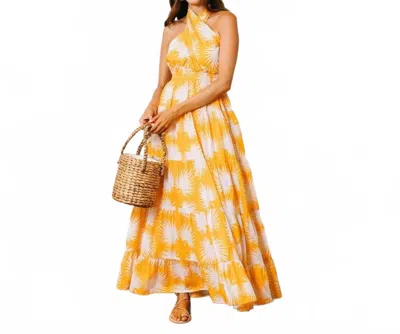 Sunshine Tienda Halter Capri Dress In Gold Palm Geo With Gold Dot In Yellow