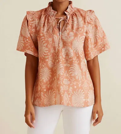 Sunshine Tienda Rose Gilded Palm Gemma Top In Terracotta With Ivory Print In Orange
