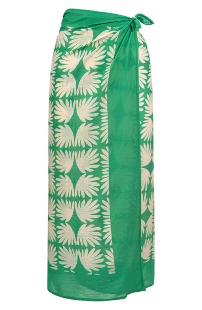 Sunshine Tienda Viridian Tile Print Cotton Sarong In Green
