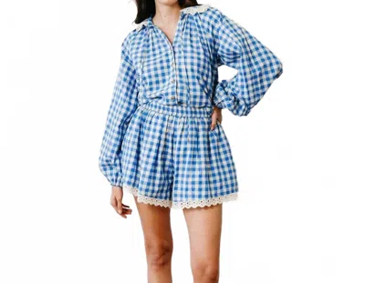 Sunshine Tienda Willa Eyelet Lace Trim Short In Blue Bay Gingham