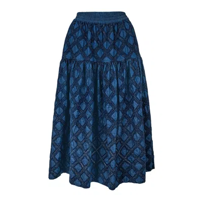 Sunshine Tienda Women's Blue Denim Eyelet Colette Skirt In Animal Print