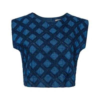 Sunshine Tienda Women's Blue Denim Eyelet Greta Top In Green
