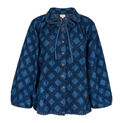Sunshine Tienda Women's Blue Denim Eyelet Willa Top