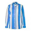Sunshine Tienda Women's Blue / White Cabana Stripe Bermuda Button Down In Multi