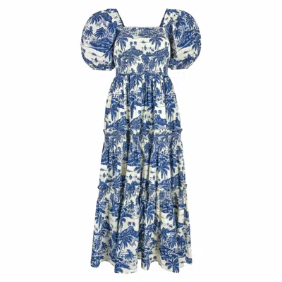 Sunshine Tienda Women's Blue / White Tropical Toile Tula Dress