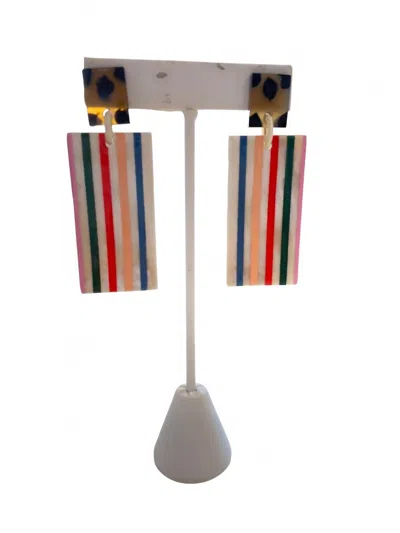 Sunshine Tienda Women's Color Striped Cabana Earrings In White Multi