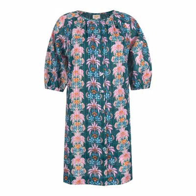 Sunshine Tienda Women's Green / Blue Palm Royale Catalina Mini Dress