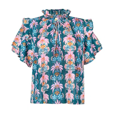 Sunshine Tienda Women's Green / Blue Palm Royale Gemma Top