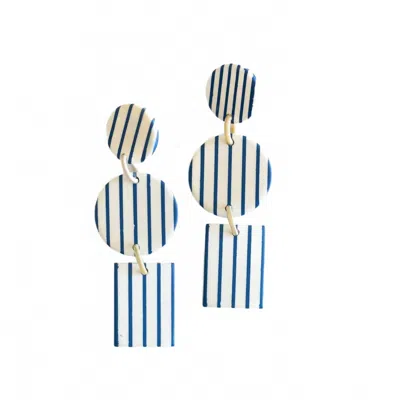 Sunshine Tienda Women's Harbor Earrings In Blue Stripe In Brown