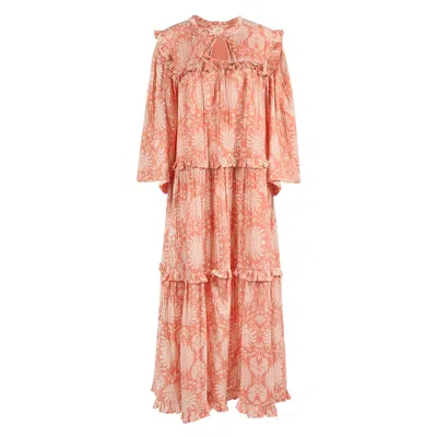 Sunshine Tienda Women's Neutrals / Orange / Rose Gold Rose Gilded Palm Paradise Maxi Dress