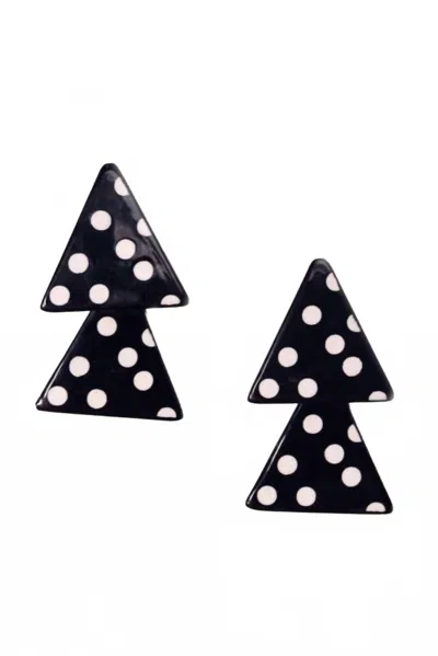 Sunshine Tienda Women's Polka Triangle Earrings In Navy And White In Black