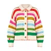 Sunshine Tienda Women's White Rainbow Stripe Emery Cardigan In Multi