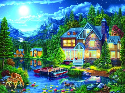 Sunsout House Near The Lake 1000 Piece Jigsaw Puzzle For Adults In Blue