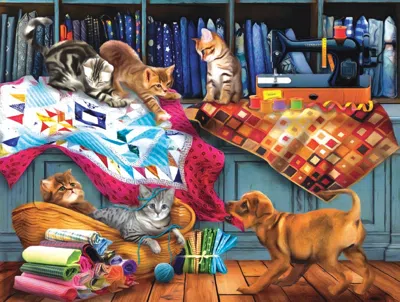 Sunsout Quilting Room Mischief 300 Piece Jigsaw Puzzle For Adults