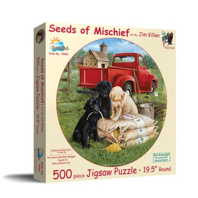 Sunsout Seeds Of Mischief 500 Piece Jigsaw Puzzle For Adults Round In Multi