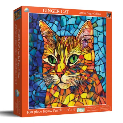 Sunsout Stained Glass Ginger Cat 500 Piece Jigsaw Puzzle For Adults