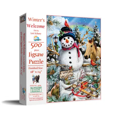 Sunsout Winter's Welcome 500 Piece Jigsaw Puzzle For Adults Christmas In Blue
