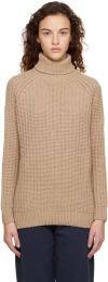 Sunspel Beige Chunky Turtleneck In Light Camel