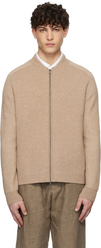Sunspel Beige Double Faced Bomber Jacket In Light Sandstone