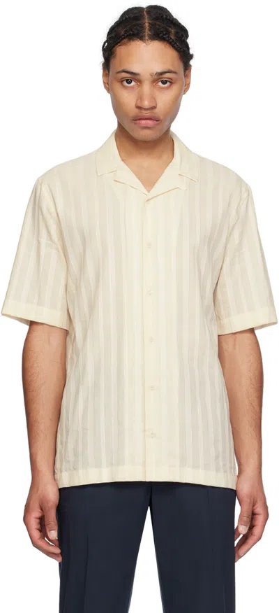 Sunspel Striped Embroidered Cotton Shirt In Neutrals
