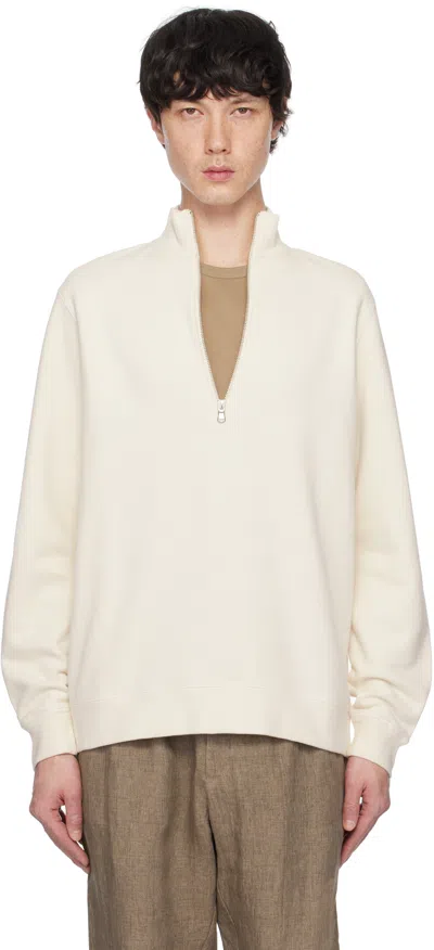 Sunspel Beige Half-zip Loopback Sweatshirt In Undyed