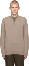 Sunspel Beige Merino Honeycomb Zip Neck Sweater In Light Sandstone