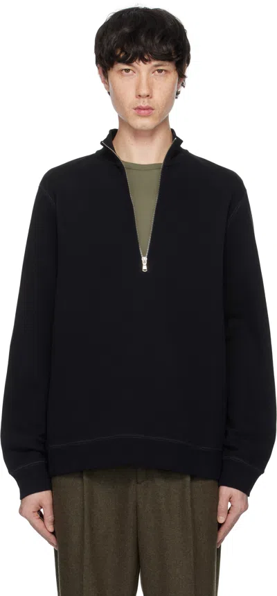 Sunspel Black Half-zip Loopback Sweatshirt