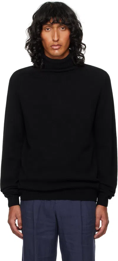 Sunspel Black Lambswool Roll Neck Turleneck