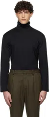 Sunspel Black Long Sleeve Roll Neck Turtleneck In Black