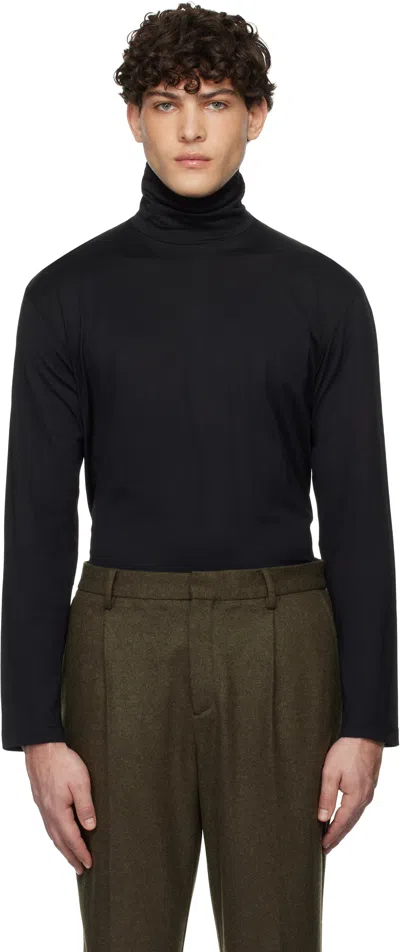 Sunspel Black Long Sleeve Roll Neck Turtleneck
