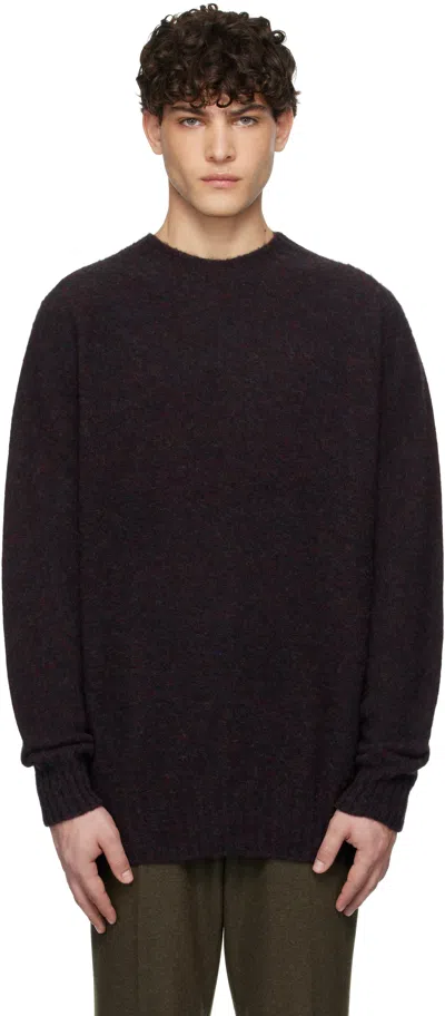 Sunspel Black Shetland Crew Neck Sweater In Midnight Melange