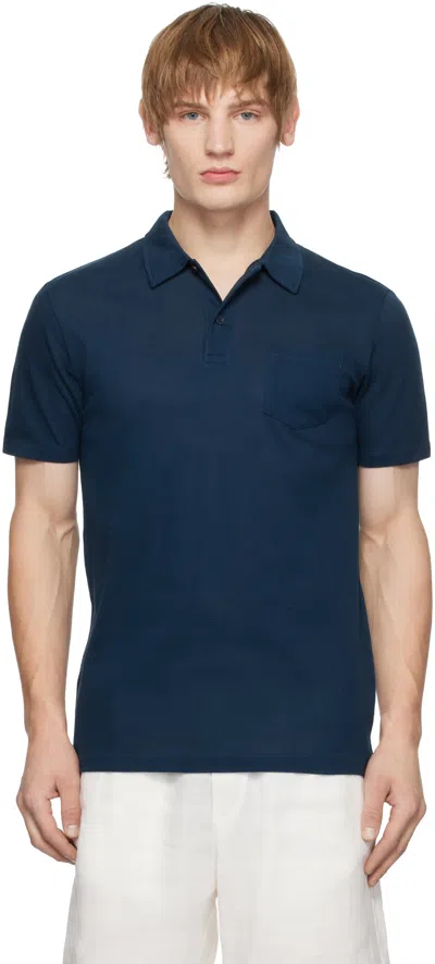 Sunspel Blue Riviera Polo In Naval Blue